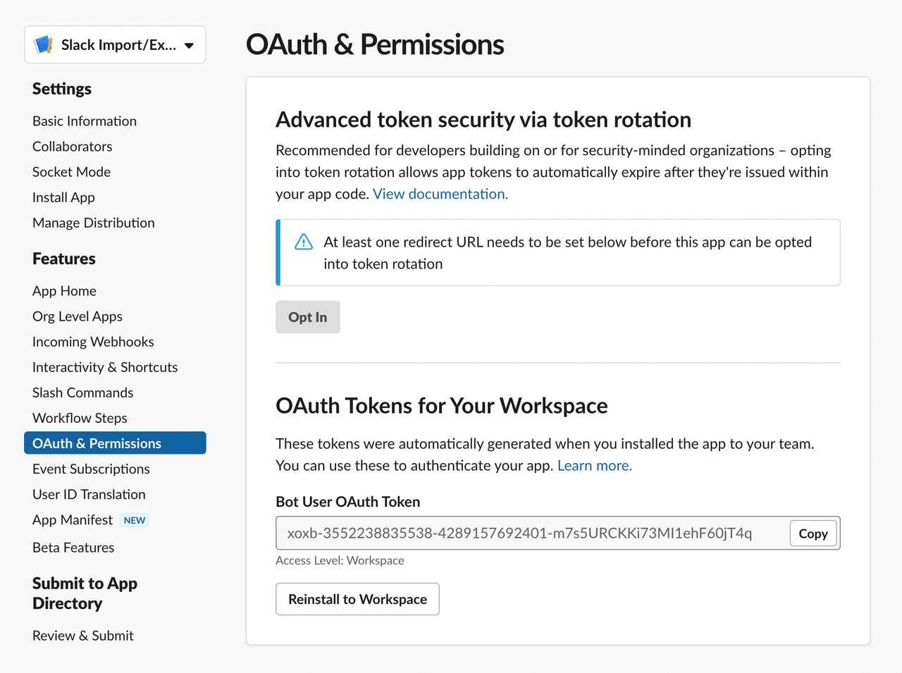 Copy OAuth Token