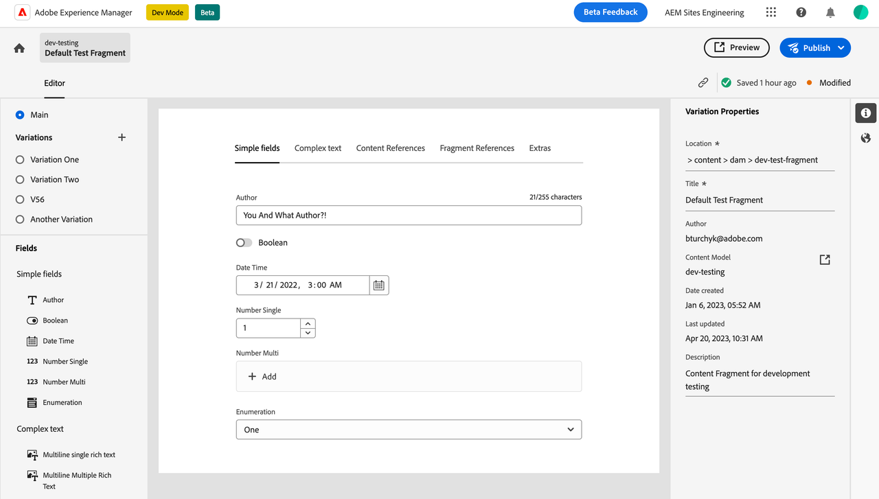 Content Fragment Editor