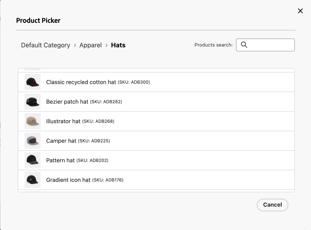 Product picker dialog