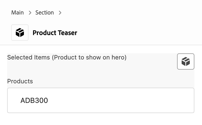 Product picker in the properties panel