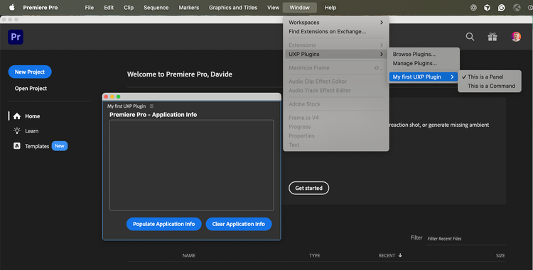 UXP Plugins menu