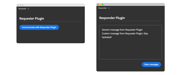 Requester plugin controls and Responder plugin output during inter-plugin communication