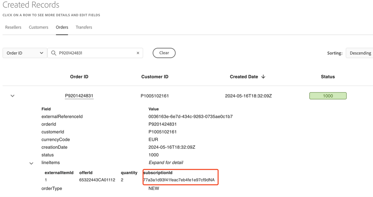 Searching for Subscriptions by Order ID - 2