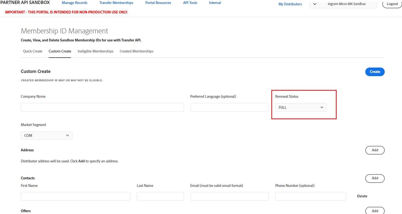 View renewal status in custom create