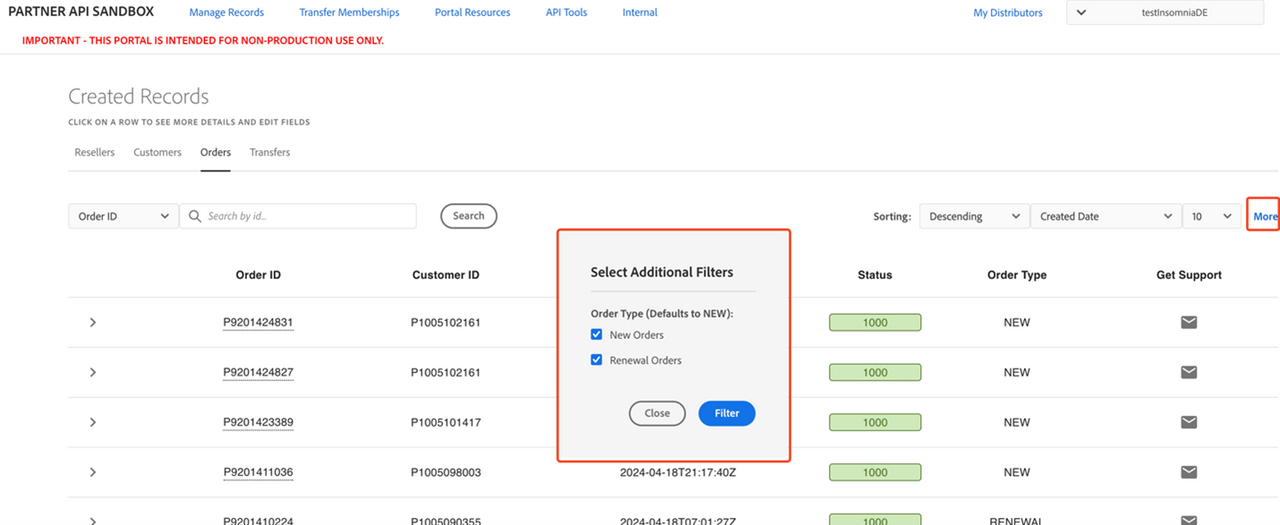 Additional Filters in Orders page