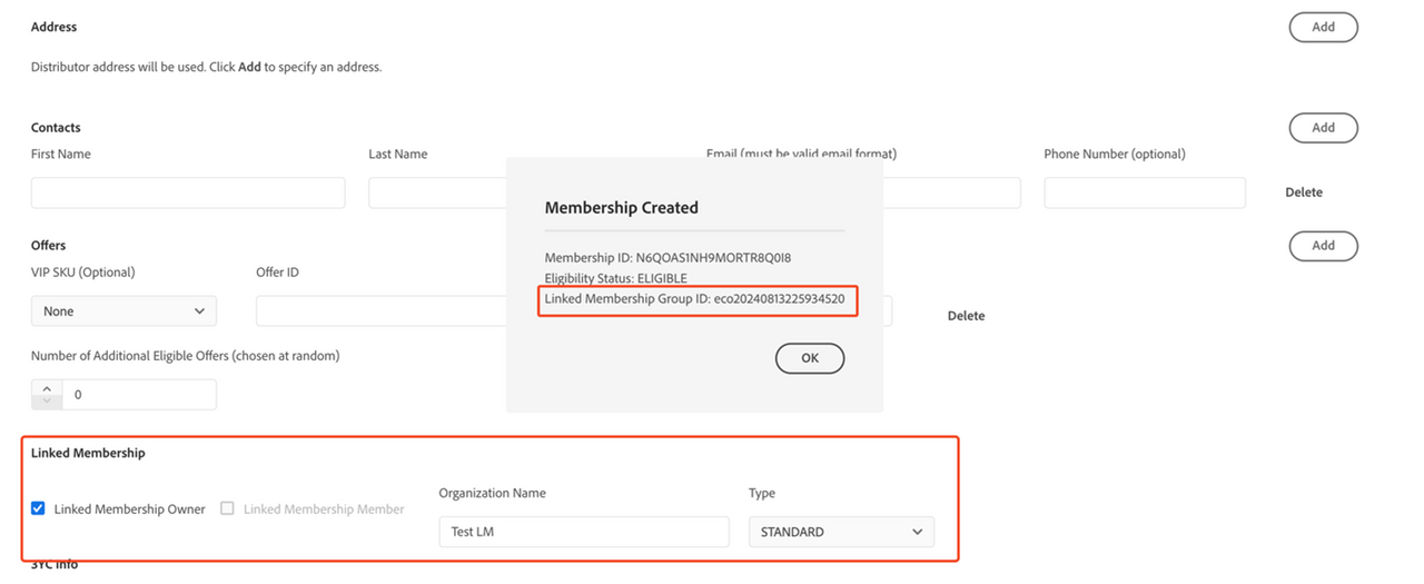 Creating membership with Linked Membership Owner