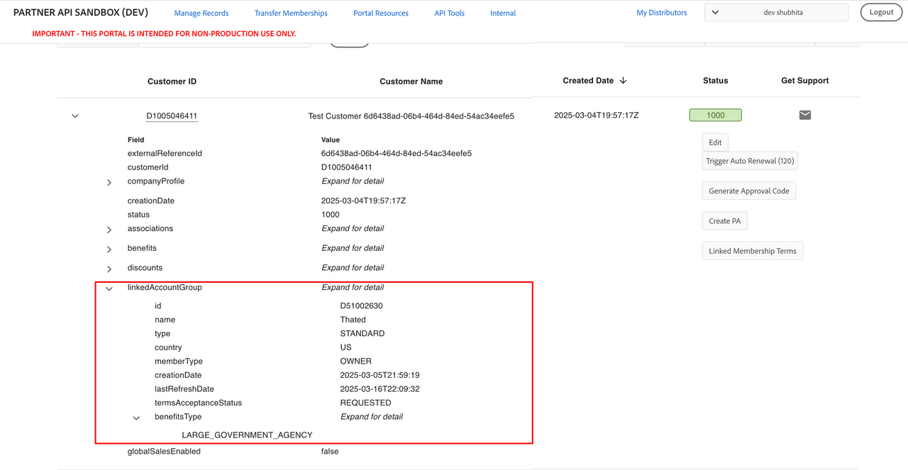 Linked Membership details of LGA customer