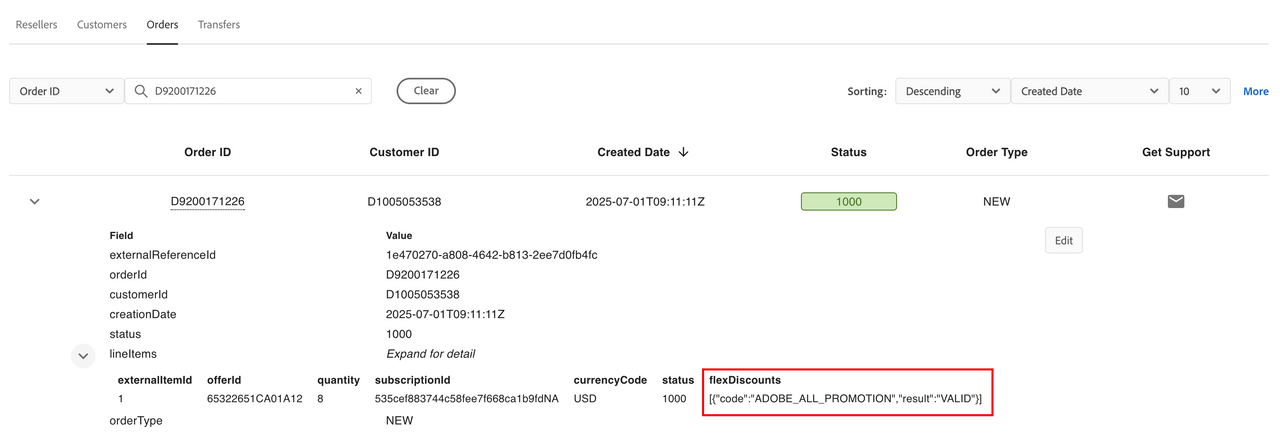 View Flexible Discounts applied to an order