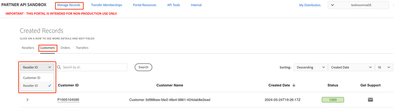 Searching customers by Reseller ID