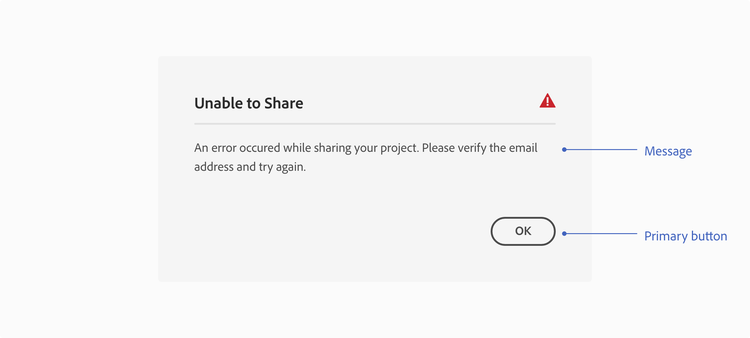 This shows an alert example for an operation that failed to complete